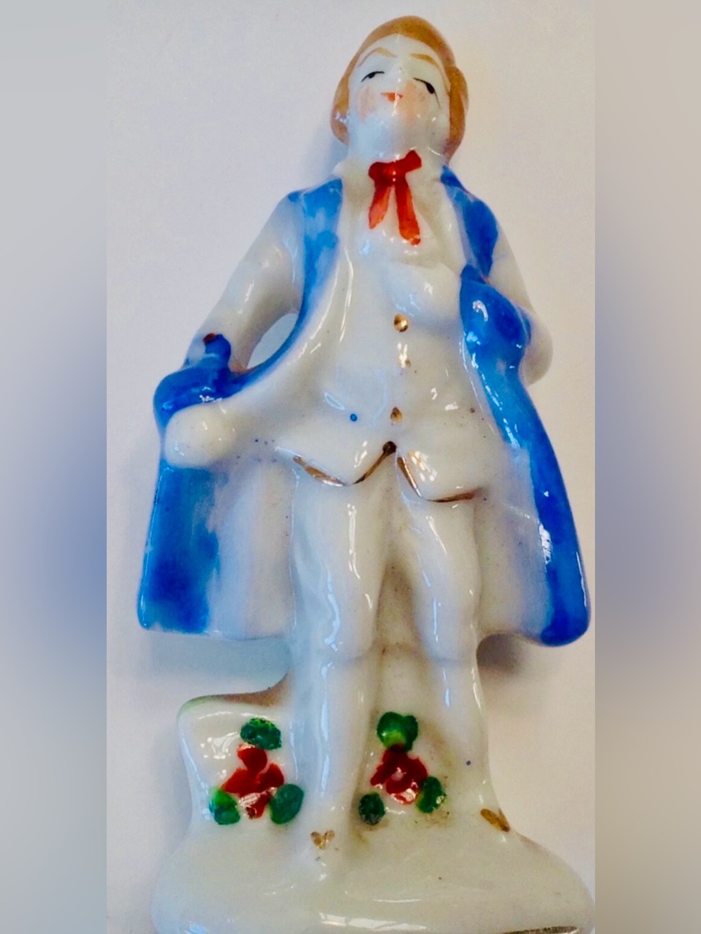 Occupied Japan Porcelain Figurine Vintage Revolutionary Era Man Blue Coat
